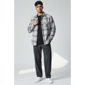 AND NOW THIS Mens Ash Grey Plaid Long Sleeve Button Up Shirt, Size S, NWT